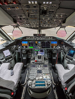 Airbus A380 Cockpit Interior with Digital Flight Displays and Control Panels HD phone wallpaper