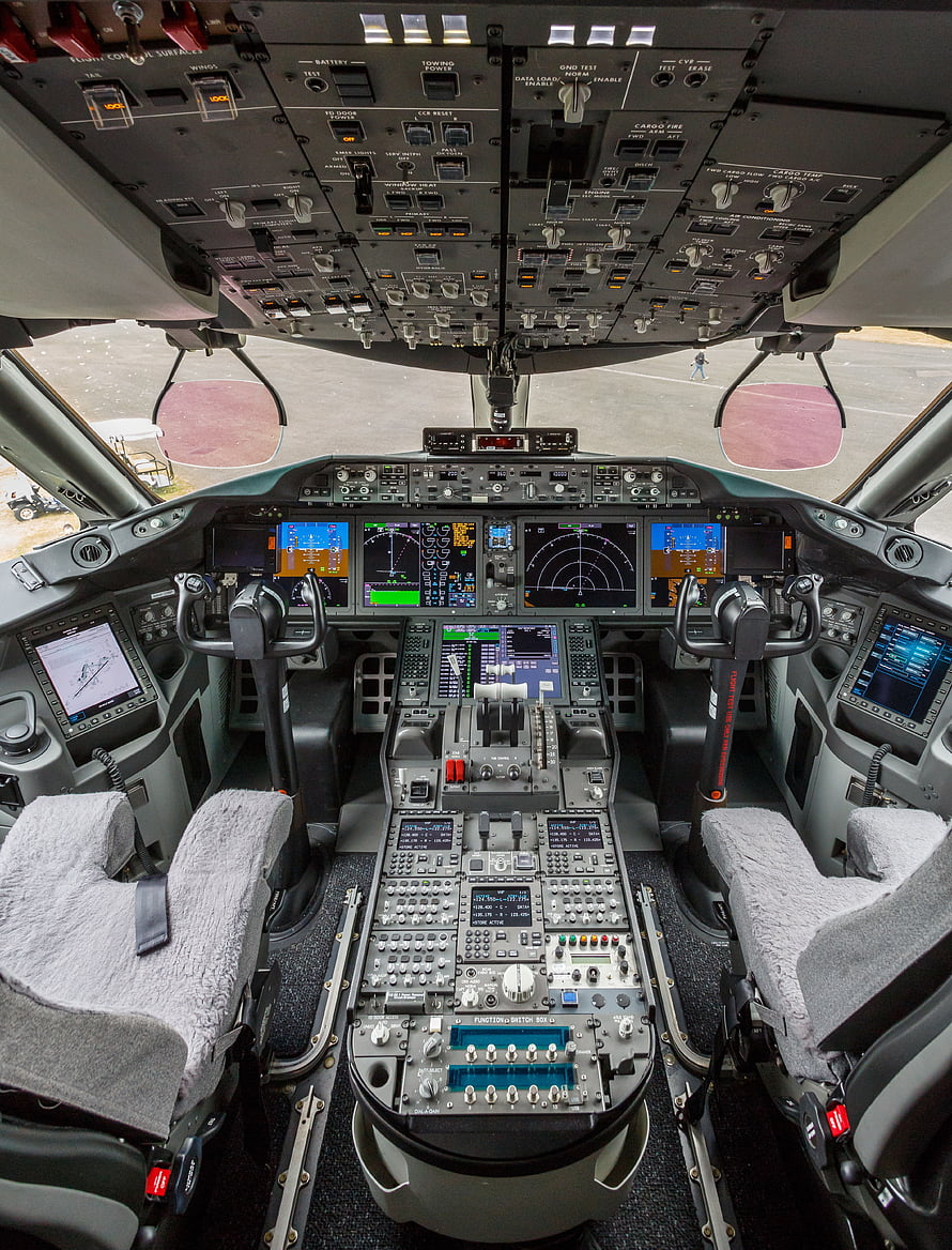 Airbus A380 Cockpit Interior with Digital Flight Displays and Control Panels HD phone wallpaper