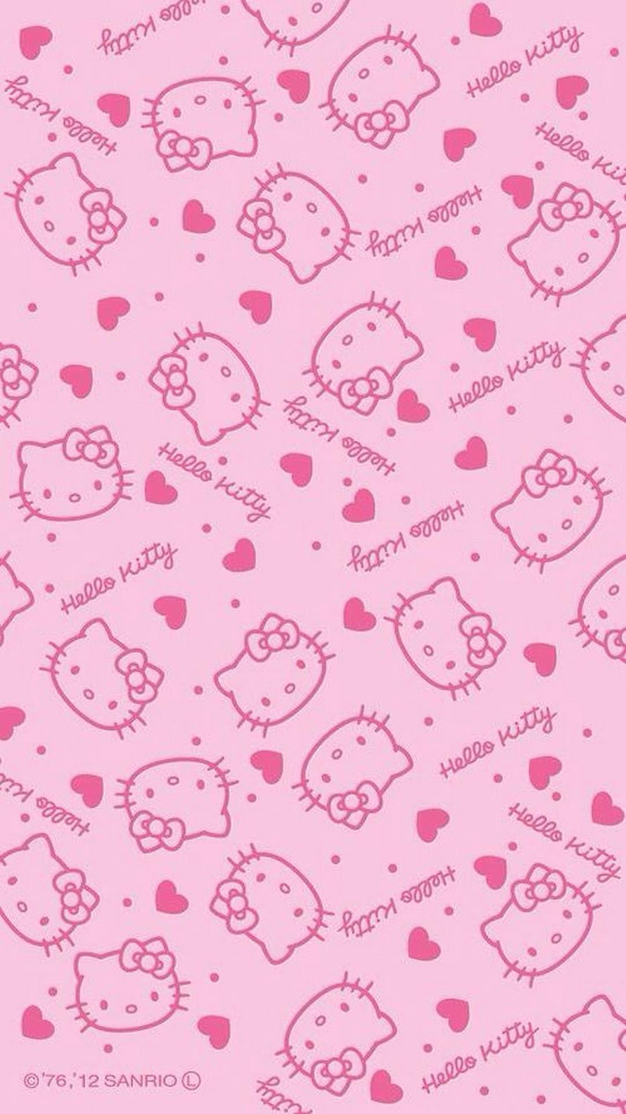 Cute Pink Hello Kitty Pattern Wallpaper With Hearts And Bow Outlines HD phone wallpaper