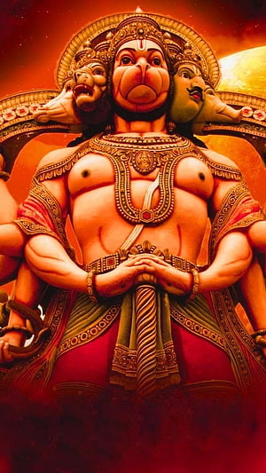 Panchmukhi Hanuman Avatar with Five Faces and Golden Ornamentation, Jay Hanuman, Panchmukhi Avatar, panchmukhi, avatar, lord hanuman HD phone wallpaper