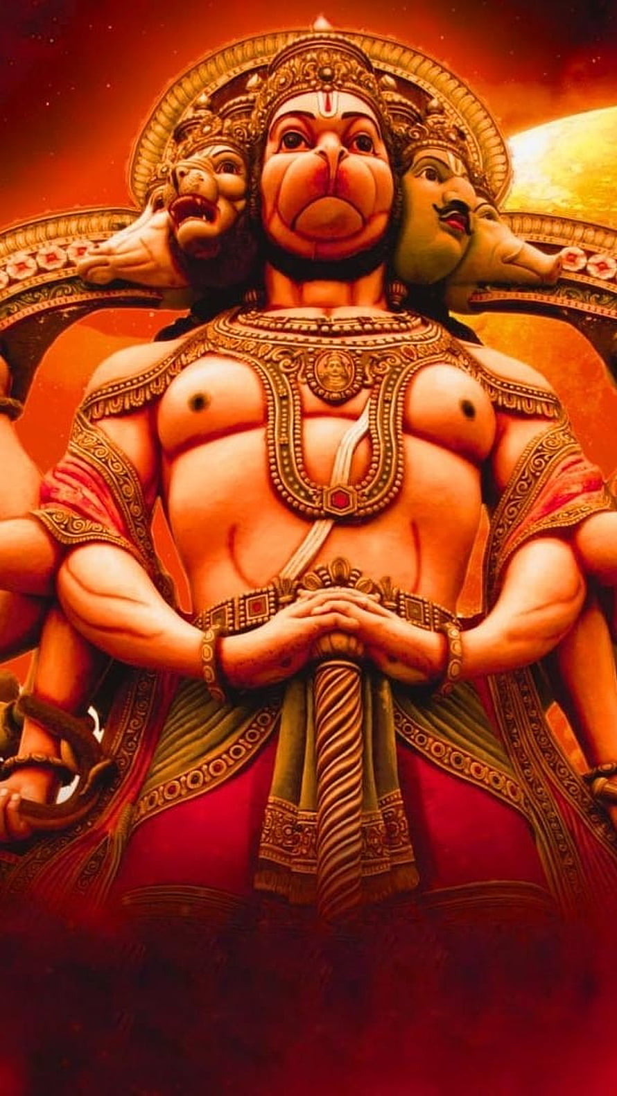 Panchmukhi Hanuman Avatar with Five Faces and Golden Ornamentation, Jay Hanuman, Panchmukhi Avatar, panchmukhi, avatar, lord hanuman HD phone wallpaper