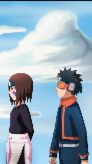 Obito and Rin from Naruto Shippuden Standing Side by Side Under a Bright Sky HD phone wallpaper
