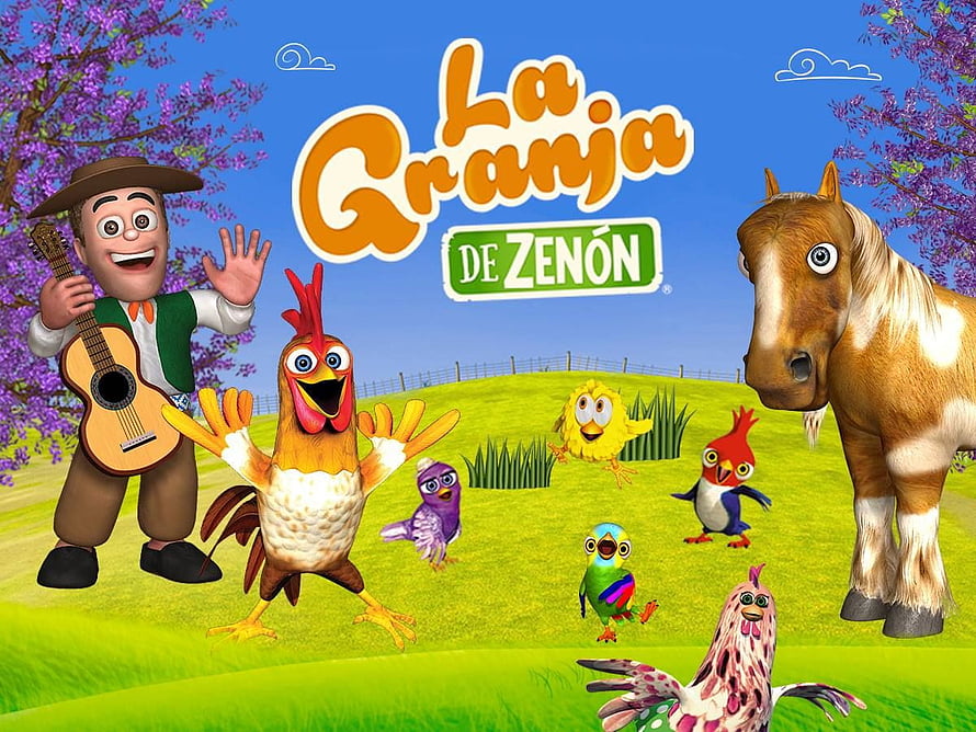 La Granja de Zenon animated farm characters with rooster horse and farmer HD wallpaper