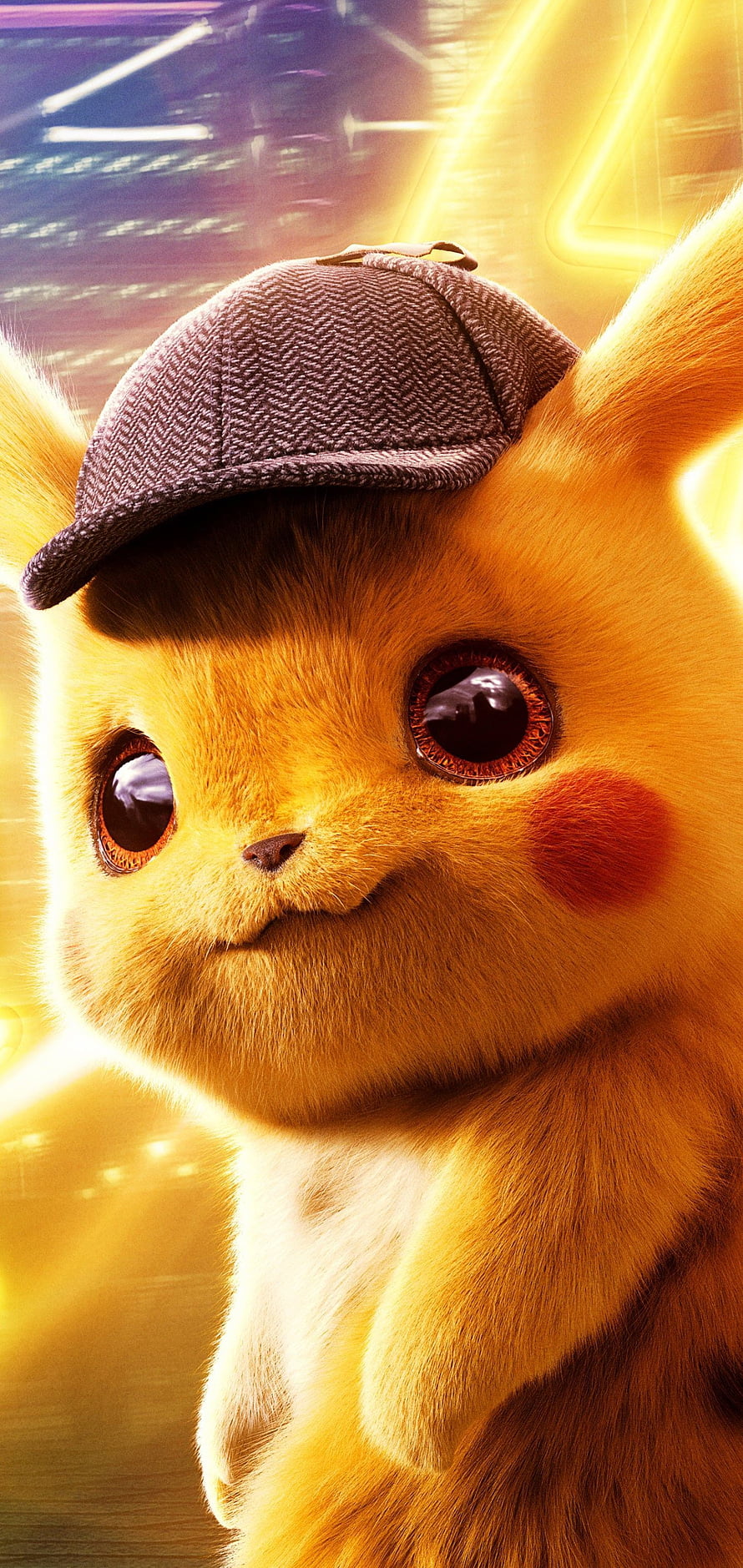 Detective Pikachu Close-Up Portrait Wearing Herringbone Cap in Cinematic Golden Light HD phone wallpaper