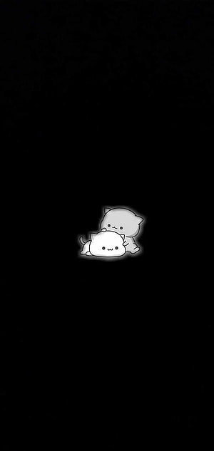 Cute Kawaii Cats Cuddling on Pure Black AMOLED Background HD phone wallpaper