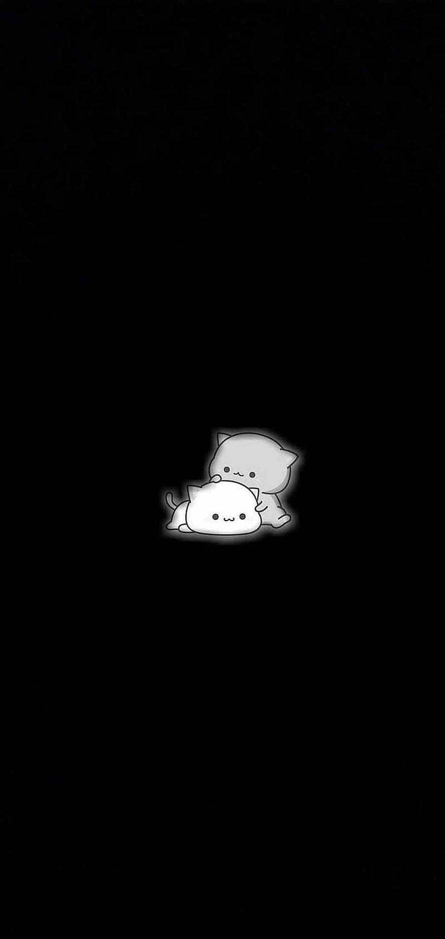 Cute Kawaii Cats Cuddling on Pure Black AMOLED Background HD phone wallpaper