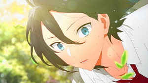 Izumi Miyamura from Horimiya Anime Close-Up Portrait with Green Eyes and School Uniform HD wallpaper