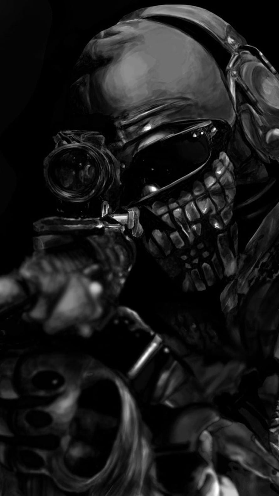 Black and White Skull Soldier Sniper Portrait HD phone wallpaper