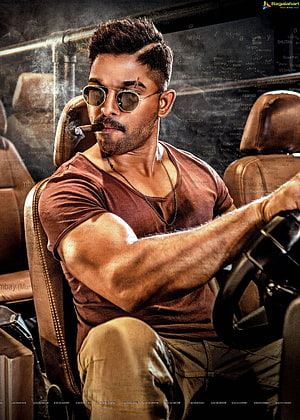 Allu Arjun in Pushpa The Rise wearing sunglasses and smoking a cigar while driving a truck HD phone wallpaper