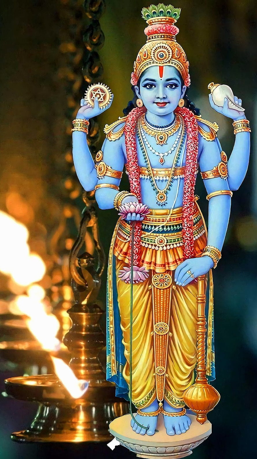 Lord Vishnu Blue Skin Hindu God Statue With Conch And Chakra HD phone wallpaper