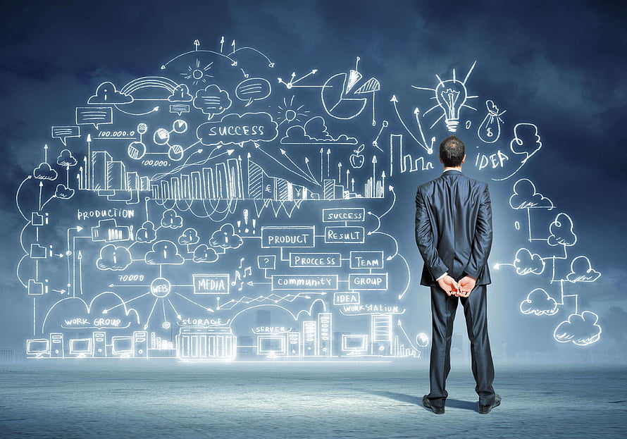 Businessman Contemplating Digital Strategy and Innovation Concept, Information Technology, Technology World HD wallpaper