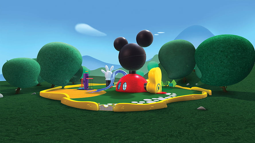 Mickey Mouse Clubhouse 3D Rendered House and Playground Scene HD wallpaper