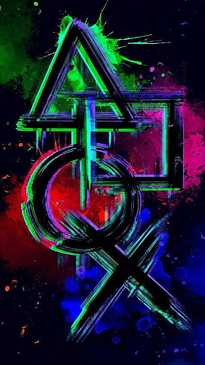 PlayStation 4 Logo Neon Abstract Artwork with Glitch Effects and Vibrant Paint Splatters HD phone wallpaper