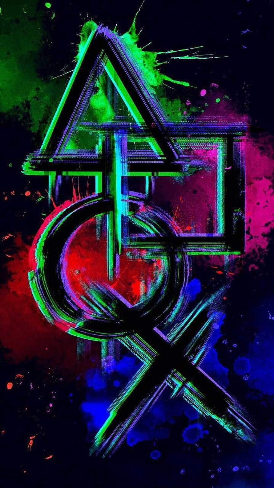 PlayStation 4 Logo Neon Abstract Artwork with Glitch Effects and Vibrant Paint Splatters HD phone wallpaper