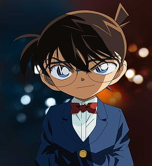 Conan Edogawa Detective Anime Character Portrait in Blue Suit HD phone wallpaper