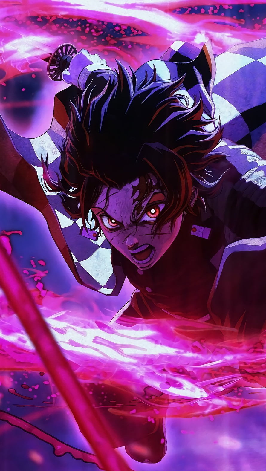 Tanjiro Kamado unleashing Hinokami Kagura in Demon Slayer anime artwork HD phone wallpaper