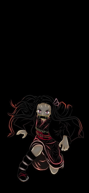 Nezuko Kamado from Demon Slayer in Dynamic Action Pose on Black Background HD phone wallpaper
