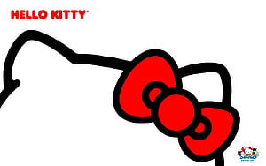 Hello Kitty Minimalist Red Bow and Head Silhouette on White Background HD wallpaper