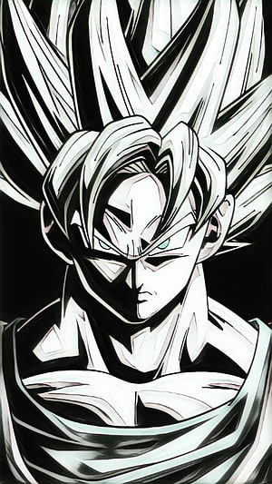 Goku Black Monochrome Portrait in Dragon Ball Super Anime Style HD phone wallpaper