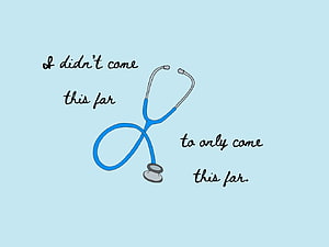 Hand-drawn blue stethoscope illustration with handwritten motivational quote on light blue background HD wallpaper