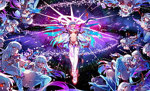 Fate Grand Order Kama Character Art with Cosmic Wings and Starburst Background HD wallpaper