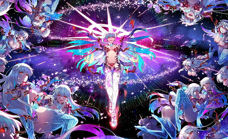 Fate Grand Order Kama Character Art with Cosmic Wings and Starburst Background HD wallpaper