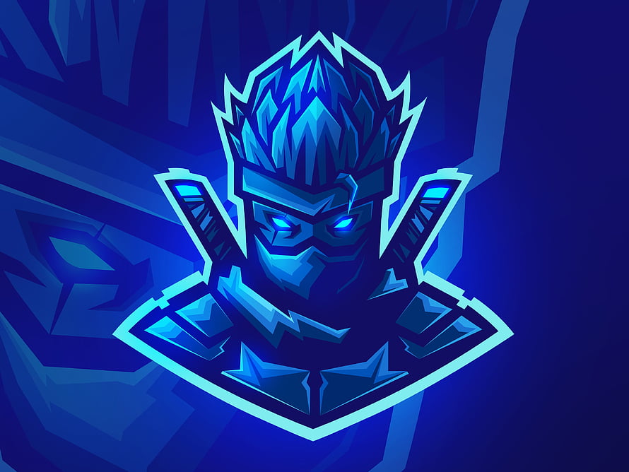 Glowing Blue Ninja Warrior Emblem with Glowing Eyes and Spiky Hair HD wallpaper