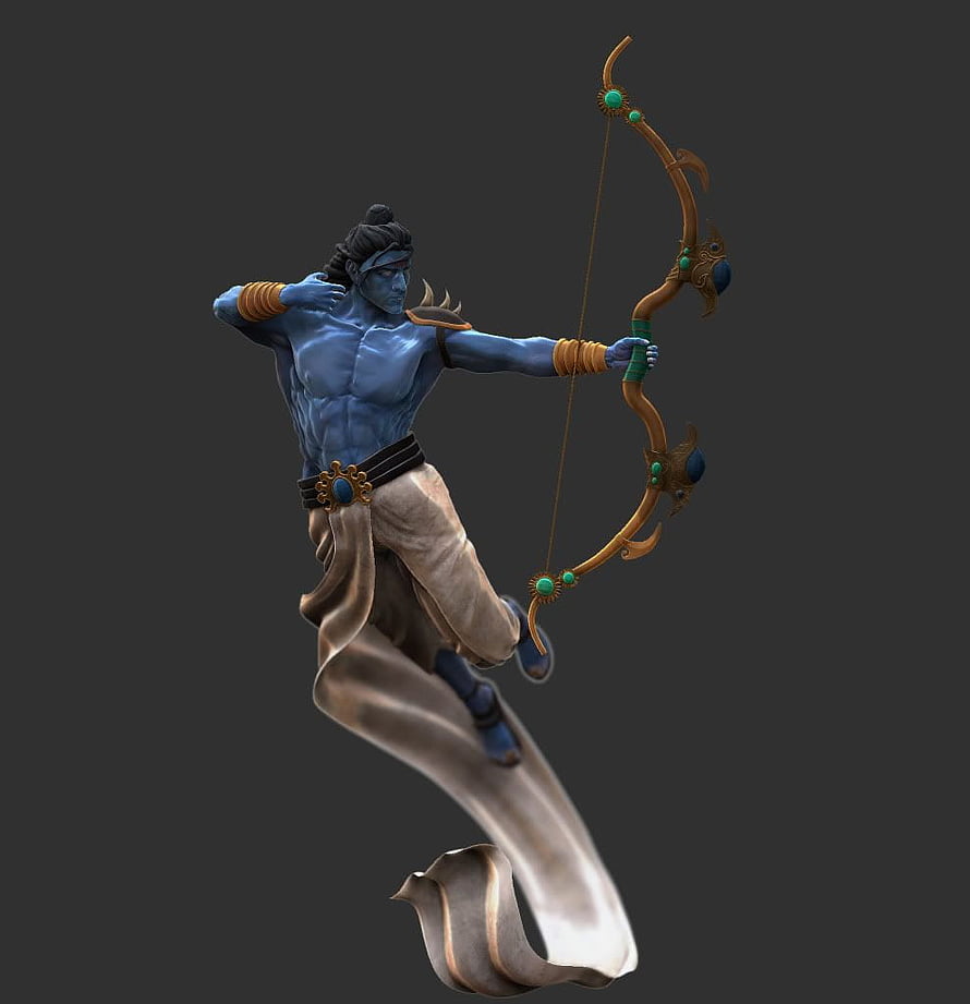 3D Render of Blue Skinned Archer Character Drawing Bow with Arrow HD phone wallpaper