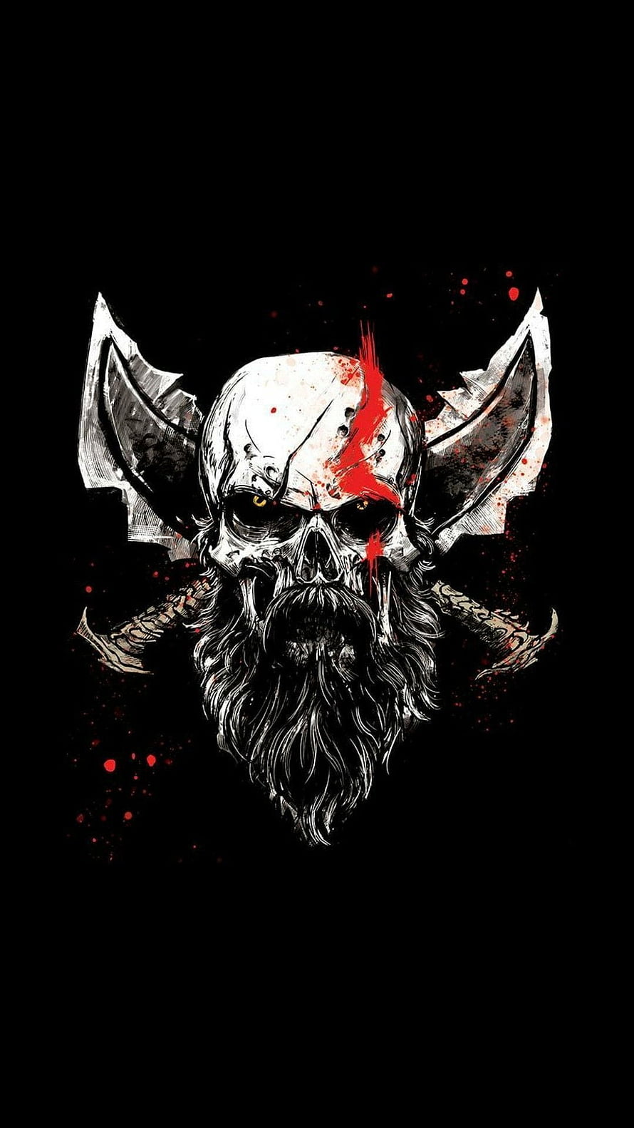 Kratos God of War Skull with Blades and Red Tattoo Art HD phone wallpaper