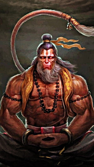 Meditating Sun Wukong Monkey King with Ruyi Jingu Bang Staff and Prayer Beads HD phone wallpaper