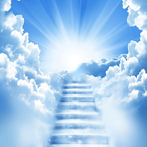 Stairway to Heaven with Radiant Sunlight and Fluffy Clouds HD wallpaper