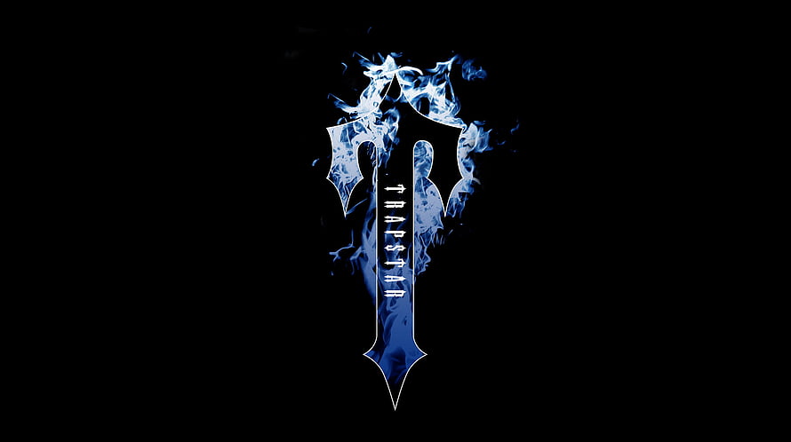 Tharstan Fantasy Sword Logo with Blue Flames on Black Background HD wallpaper