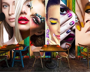 Colorful Makeup Collage Wall Mural For Cafe Interior Design HD wallpaper