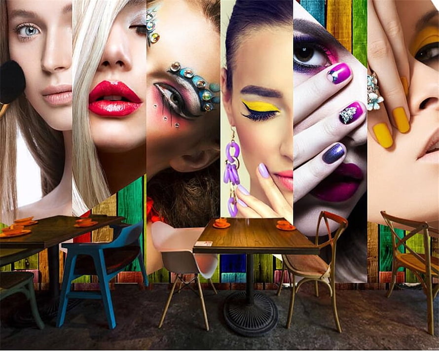 Colorful Makeup Collage Wall Mural For Cafe Interior Design HD wallpaper