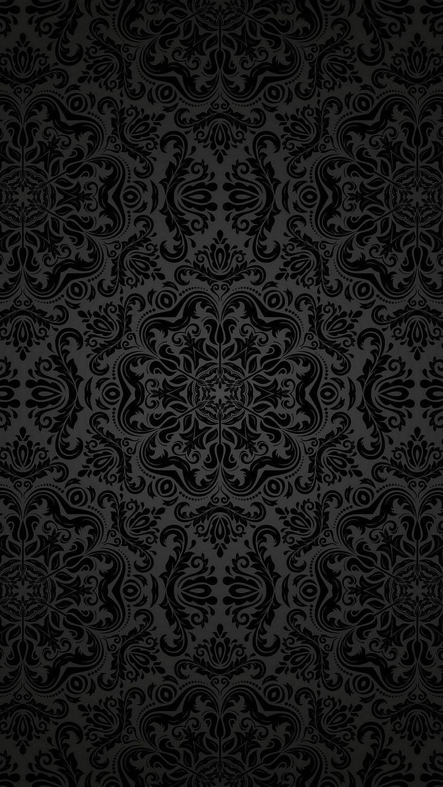 Elegant Black Damask Pattern with Ornate Floral Motifs and Symmetrical Design HD phone wallpaper