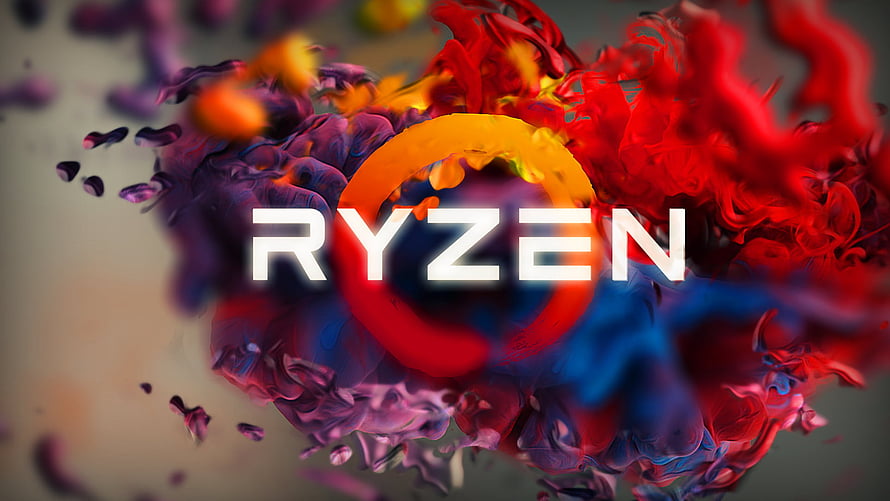 AMD Ryzen Processor Logo with Vibrant Red Blue and Orange Ink Splash Abstract Background HD wallpaper