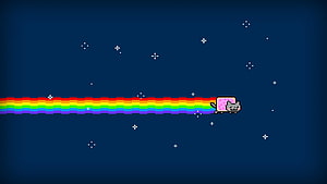 Nyan Cat Pixel Art Flying Through Starry Night Sky With Rainbow Trail HD wallpaper