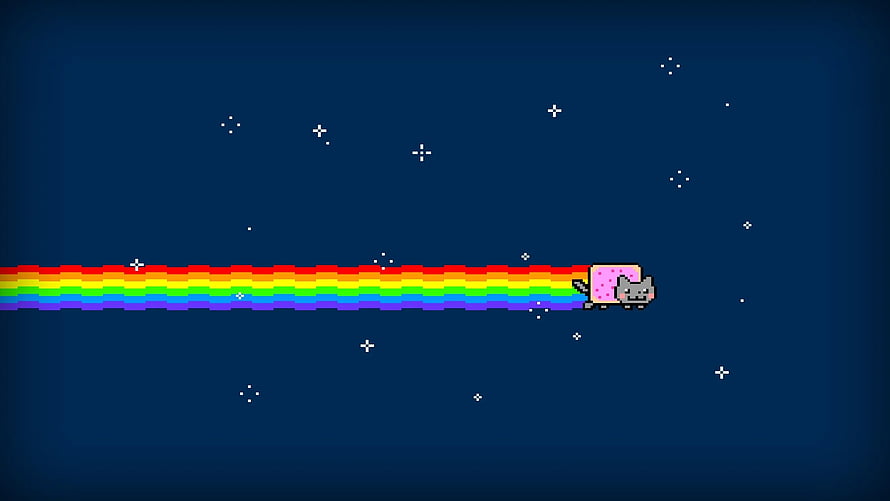 Nyan Cat Pixel Art Flying Through Starry Night Sky With Rainbow Trail HD wallpaper
