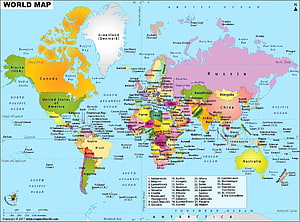 Colorful Political World Map Showing Countries, Oceans, and Continents HD wallpaper
