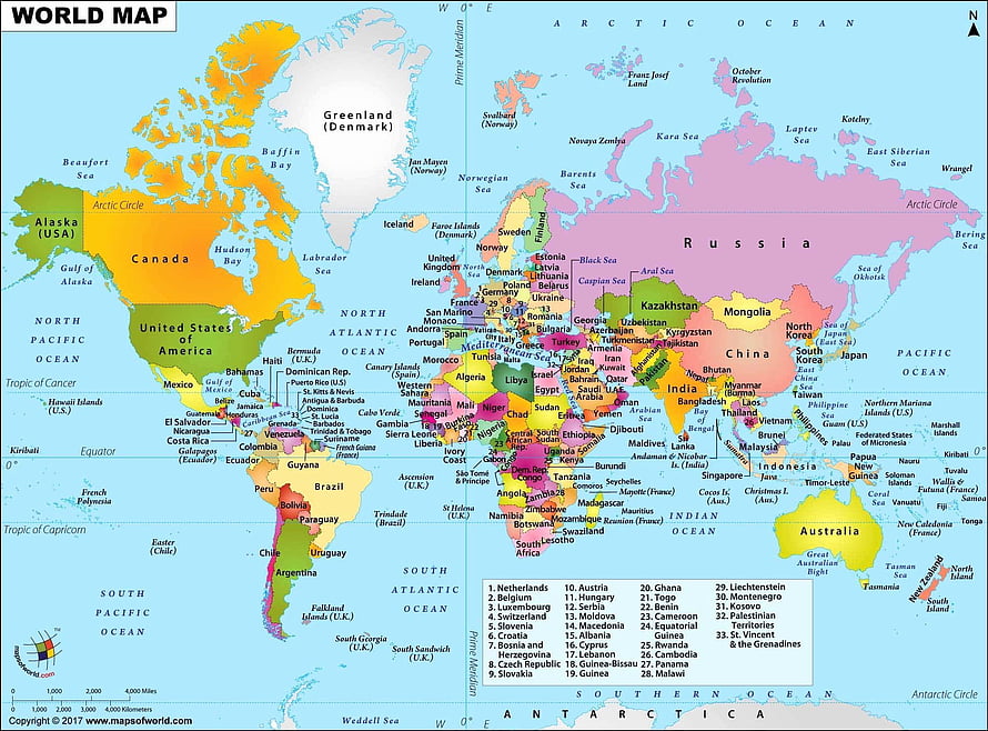 Colorful Political World Map Showing Countries, Oceans, and Continents HD wallpaper