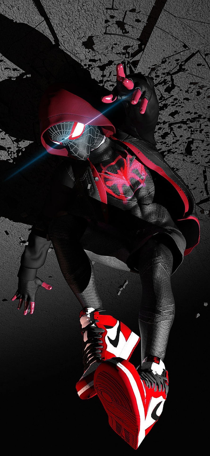 Miles Morales Spider-Man in Hooded Suit with Red Nike Sneakers, Spider Man No Way Home, spiderman, anime, spidermannowayhome HD phone wallpaper