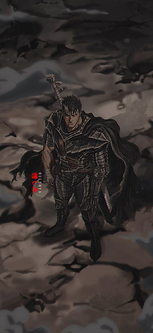 Guts from Berserk in Dark Armor with Dragon Slayer Sword HD phone wallpaper