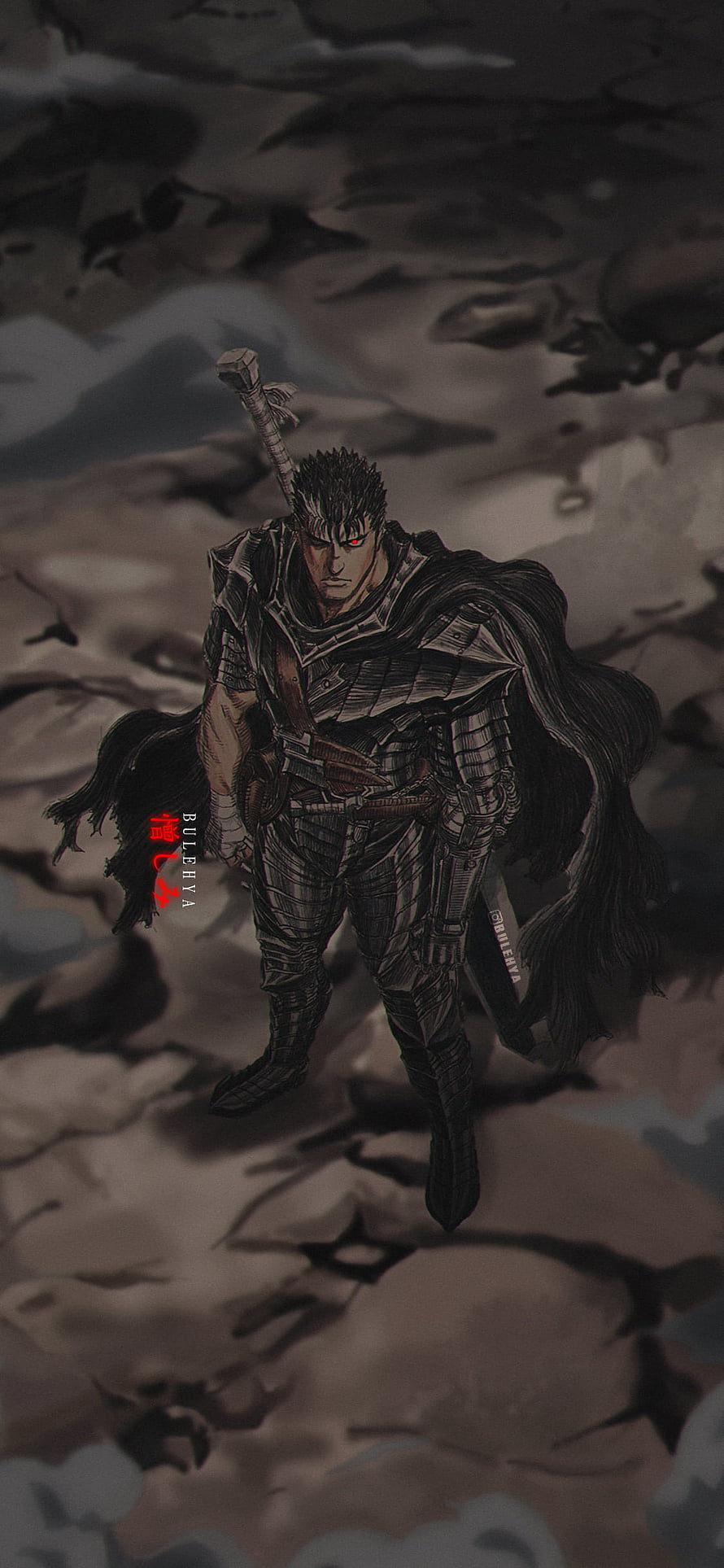 Guts from Berserk in Dark Armor with Dragon Slayer Sword HD phone wallpaper