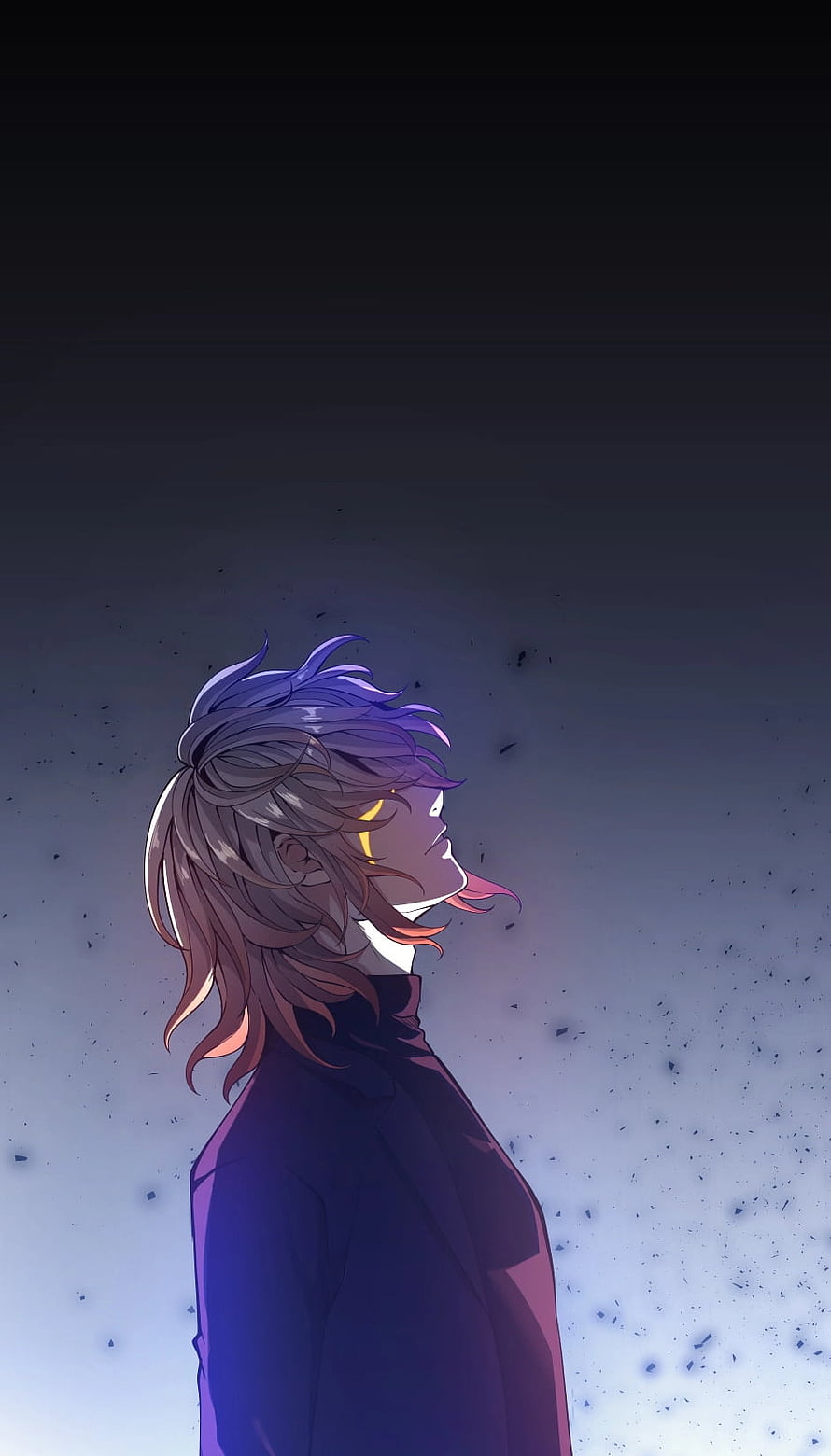 Anime Character With Purple Hair And Yellow Eyes In Dark Profile HD phone wallpaper