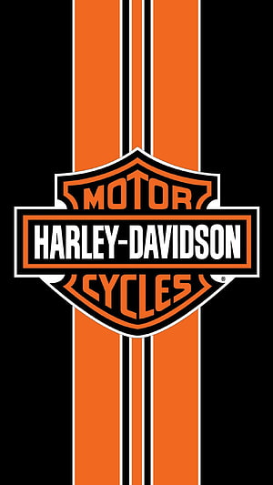 Harley-Davidson Motor Cycles Logo with Orange Racing Stripes on Black Background HD phone wallpaper