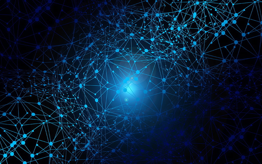 Abstract Blue Digital Network Background With Glowing Nodes And Connecting Lines HD wallpaper