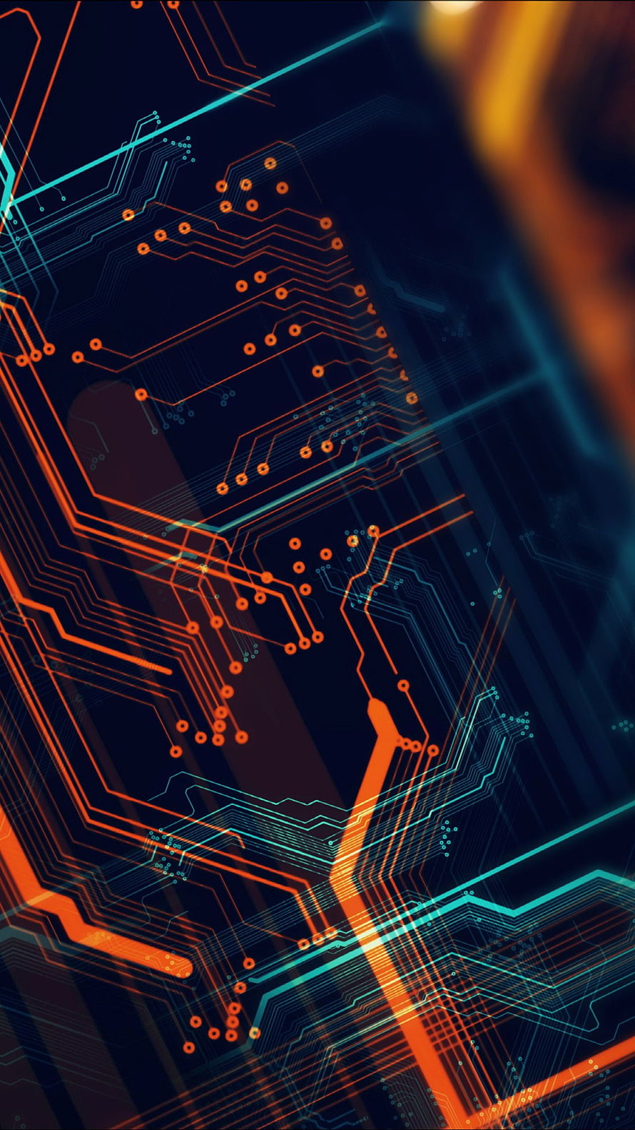Abstract Circuit Board Technology Background With Glowing Orange And Blue Traces HD phone wallpaper