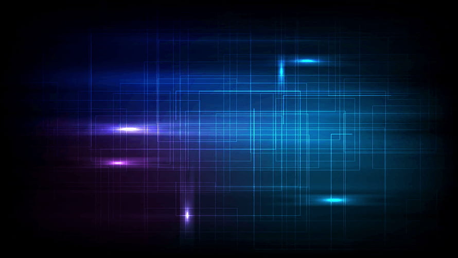 Abstract Neon Circuit Grid with Glowing Blue and Purple Light Streaks on Dark Background HD wallpaper