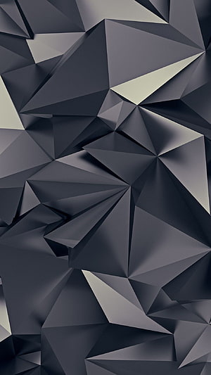 Dark Geometric Polygon Abstract Wallpaper with Faceted Grey and Black Triangles HD phone wallpaper