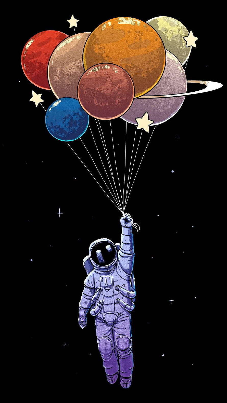 Astronaut Floating in Space Holding Planet Balloons HD phone wallpaper